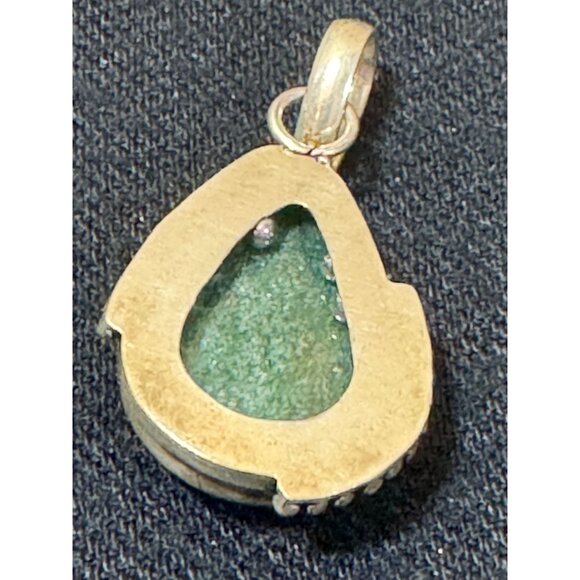 Vintage Teardrop Green Stone Pendant With Intricate Silver Accents - Picture 4 of 6